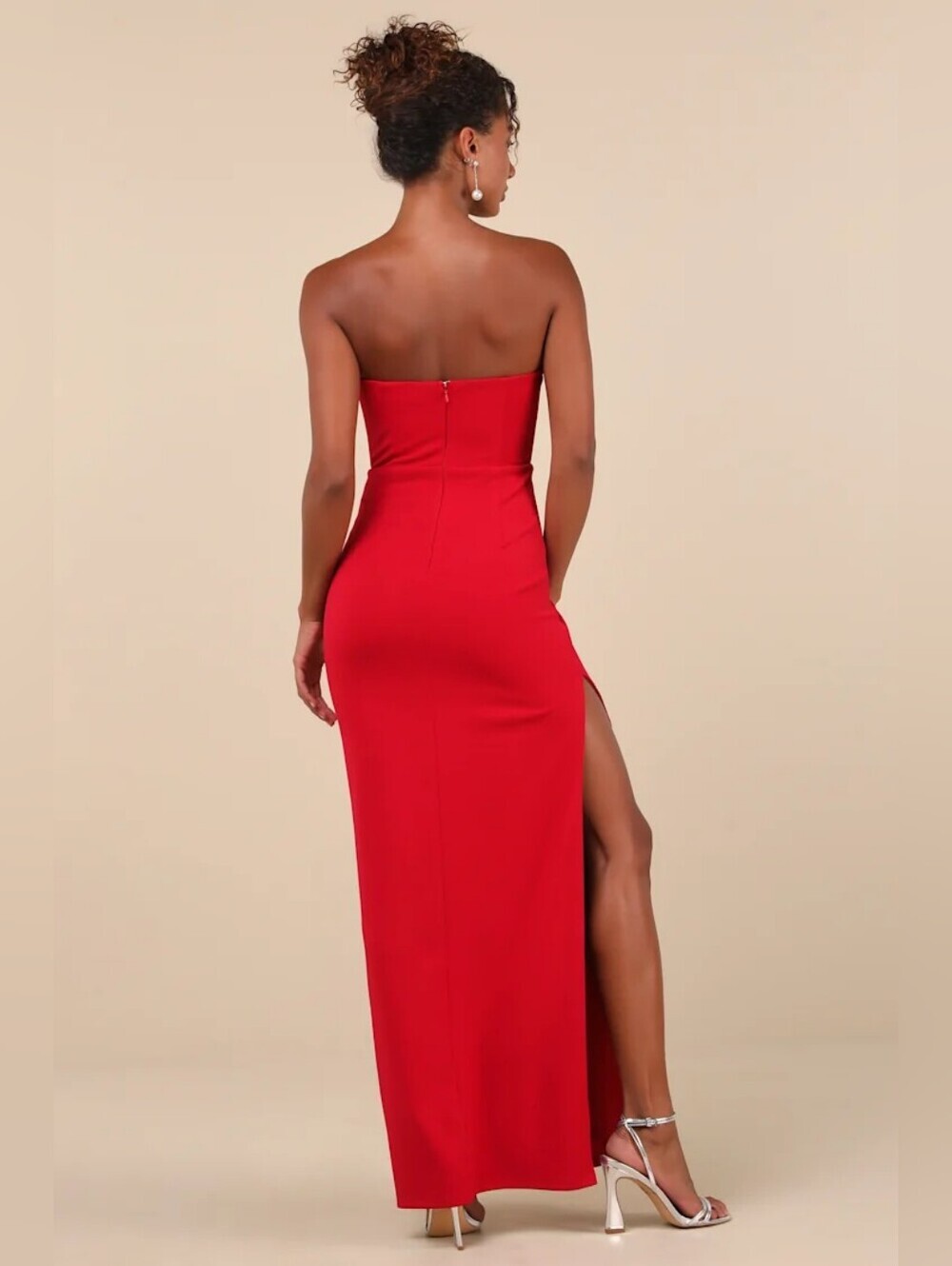 NWT Lulu's Sensational Luxury Red Rhinestone Cutout Strapless Maxi Dress Red S - Picture 2 of 16